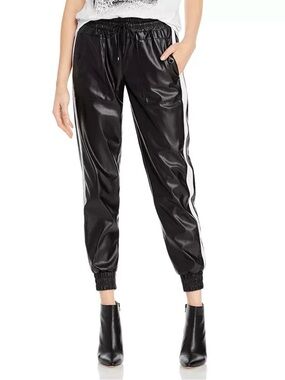 Karl Lagerfeld Faux Leather Contrast Stripe Joggers NWT